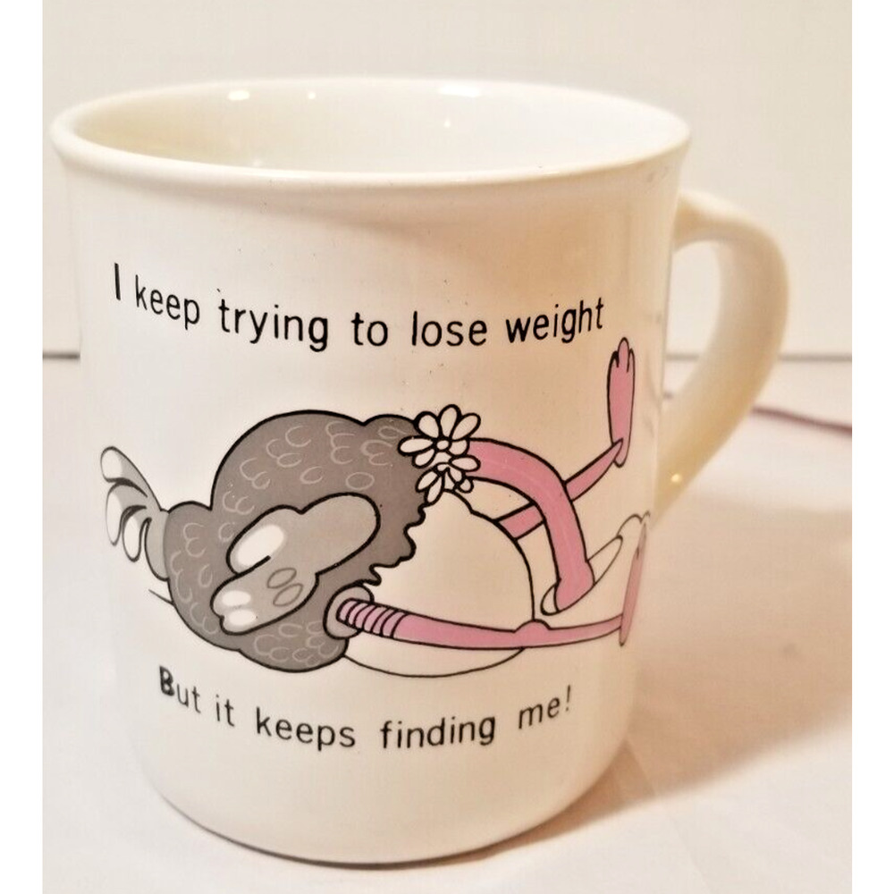 .1985 Current Mug Cup "I keep trying to lose Weight" Ostrich Figurine rCartoon